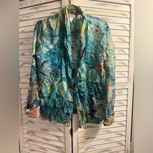 Used once- Beautiful 100% Silk “Chico’s” top in a beautiful array of colors😍